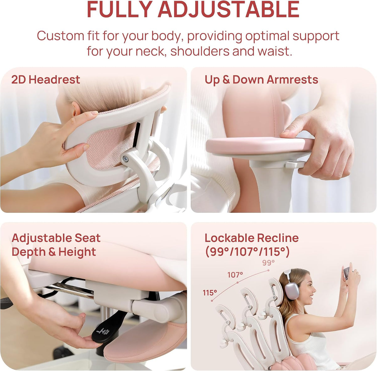 CabLady S1 High Back Ergonomic Mesh Office Chair with Footrest, 300 lbs