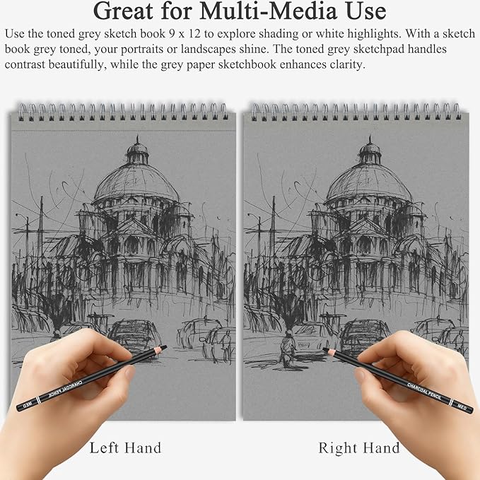 Fuxi Toned Grey Sketch Pad, 9x12 Spiral Sketchbook, 60 Sheets Art Paper - Image 5