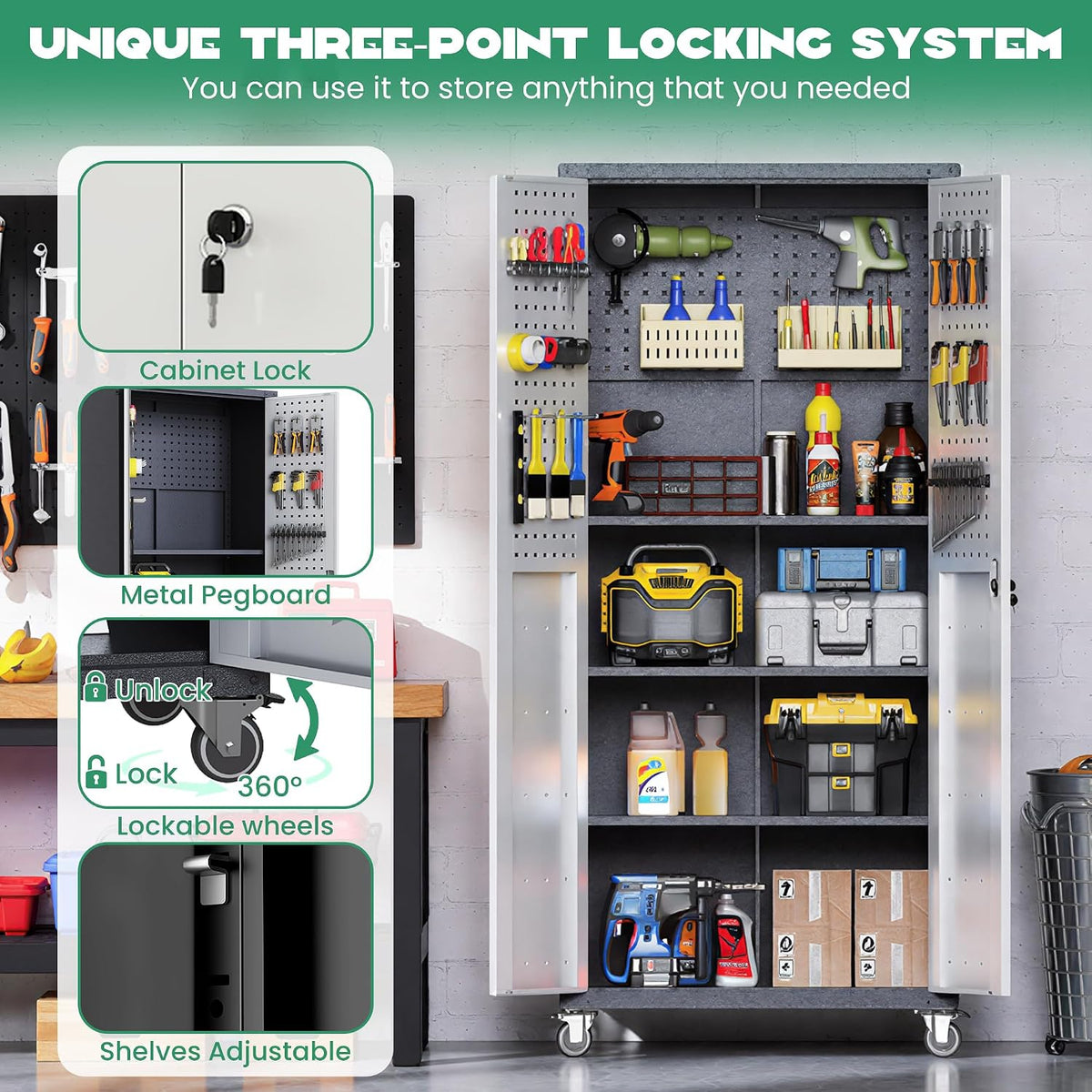 10-piece heavy duty steel garage cabinet system |, side view