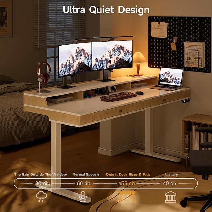 ONBRILL Standing Desk with Drawers, 63x23.6 Inch Electric Stand Up Desk with - Image 4