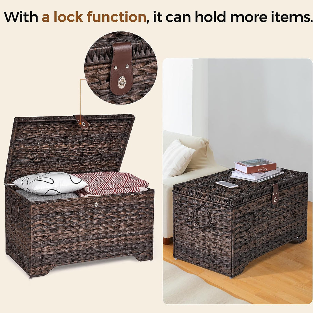 165l handwoven wicker storage basket with lid, large shown in use