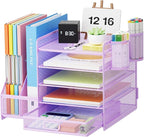 Marbrasse Desk Organizer with File Holder, 5-Tier Paper Letter Tray Organizer by Marbrasse