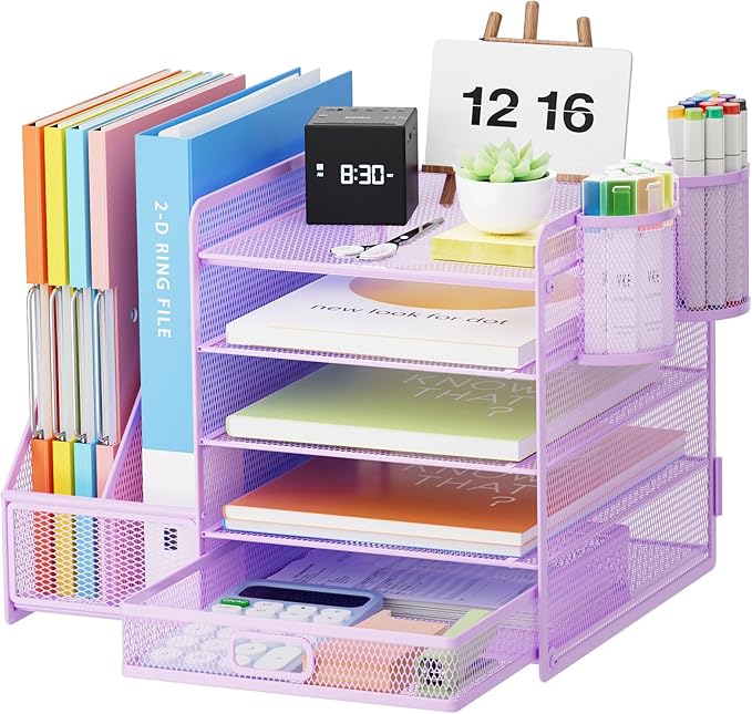 Marbrasse Desk Organizer with File Holder, 5-Tier Paper Letter Tray Organizer by Marbrasse