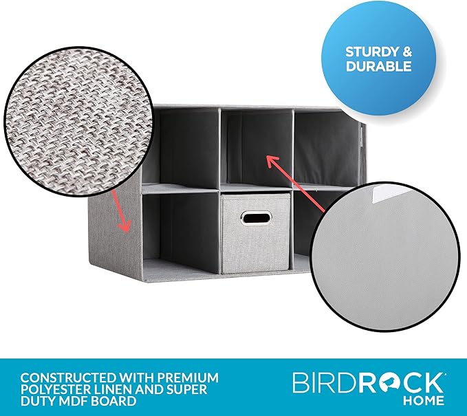 BIRDROCK HOME Linen Cube Organizer Shelf w/ 6 Storage Fabric Bins - Image 8