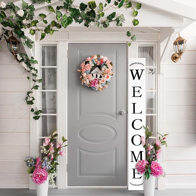 Tall Outdoor Welcome Sign for Front Door, 6ft White Welcome Sign, Rustic Tall by DQ+DQ+HOME+DECOR