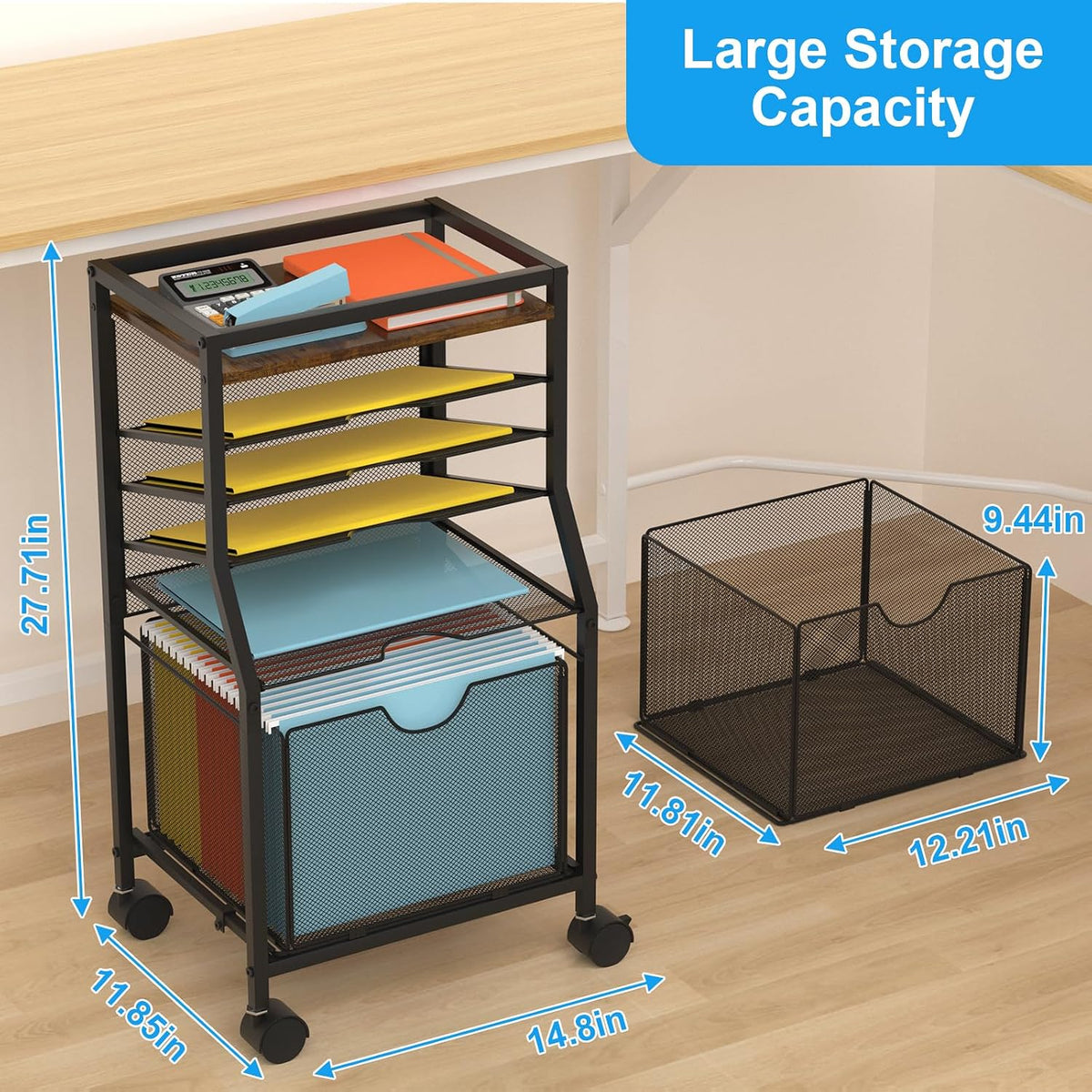 BOHDK Rolling File Cart, 6-Tier Desk File Organizer on Lockable Wheels, Brown...
