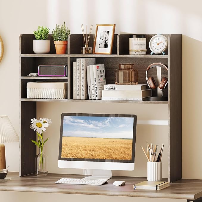 Tangkula Desktop Bookshelf for Computer Up to 32”, 37” Countertop Storage Hutch - Image 2