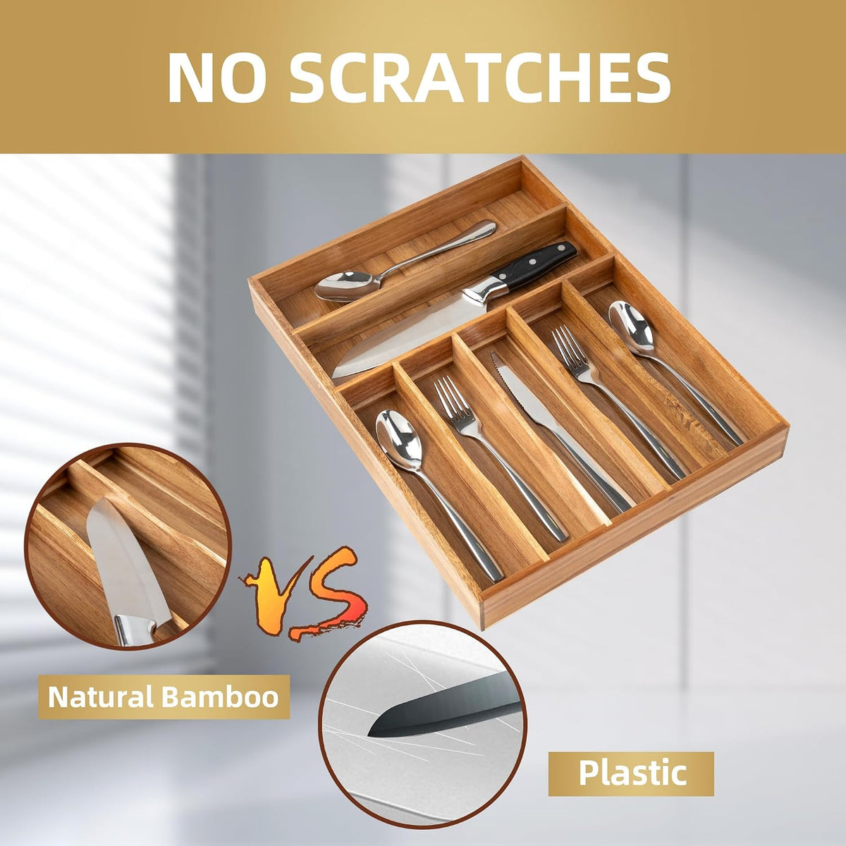 Besilord Silverware Organizer Kitchen Drawer Organizer Utensil Organizer Acac...