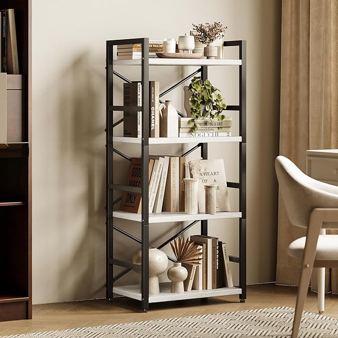 Homeiju 4 Tier Small White Metal Bookcase - Image 6