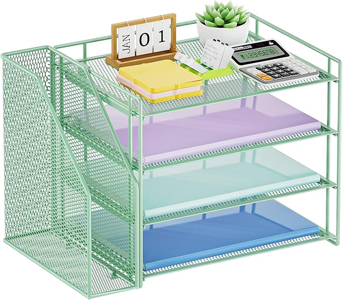 Marbrasse Desk Organizer and Accessories，4-Tier Paper Letter Tray Organizer - Image 8