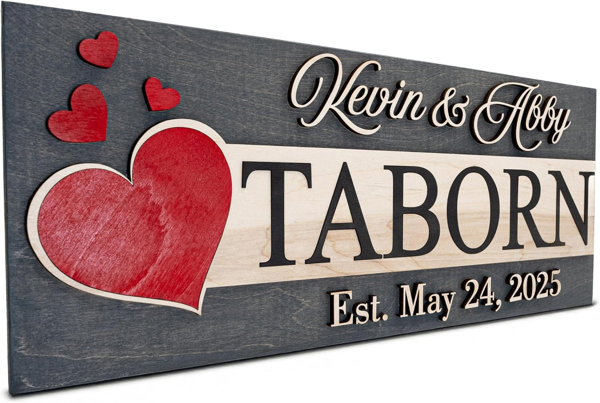 Custom Family Name Sign | Personalized Wooden Wedding Gift | Rustic Last Name