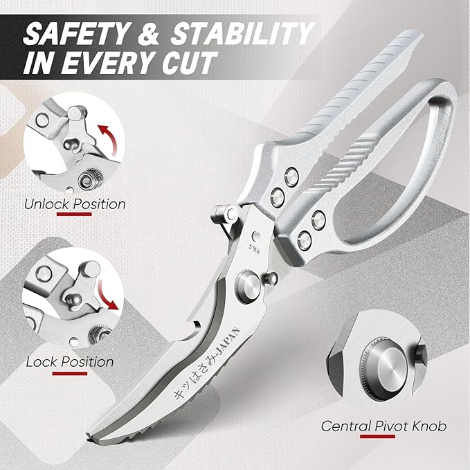 TIVOLI Kitchen Scissors Set Silver, Japanese Stainless Steel Kitchen Shears - Image 3