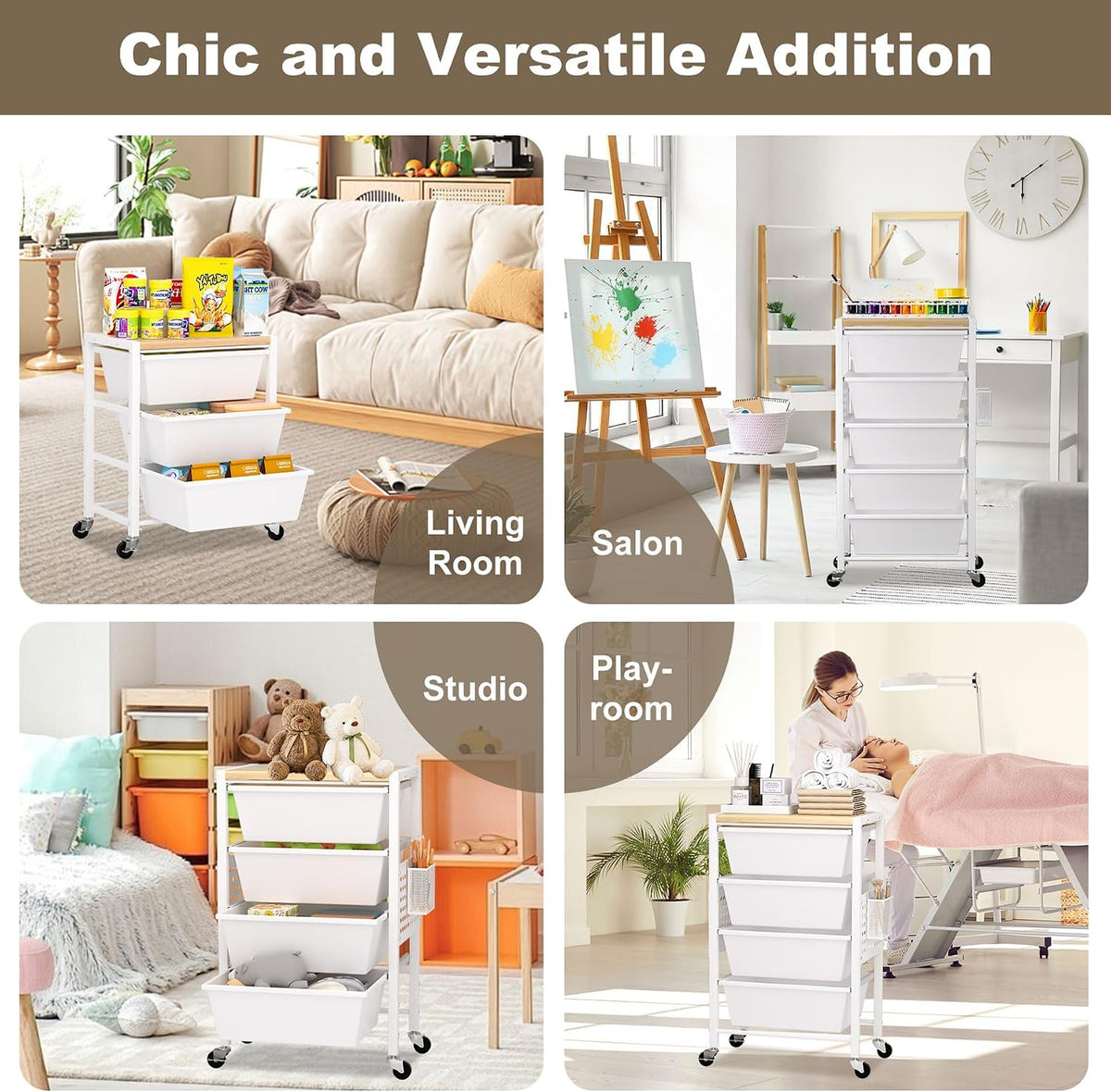 Rolling Cart with Drawers, Rolling Storage Cart with 5 Large Plastic Drawers ...