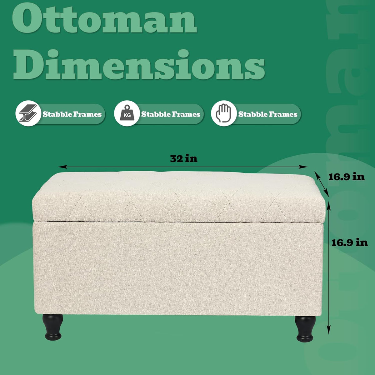 32'' Beige Fabric Upholstered Ottoman Storage Bench
