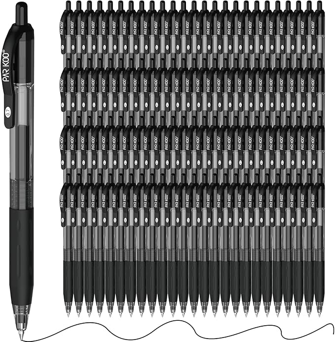 ParKoo Black Gel Pens, 100 Pack Quick Dry Retractable Medium Point 0.7mm by Parkoo