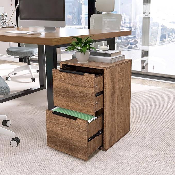 FATIGOS Wooden 2 Drawer File Cabinet, Wood Vertical Filing Cabinet Fits Hanging - Image 8