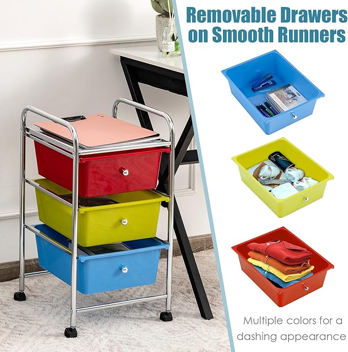 Giantex Rolling Cart with Drawers, Craft Organizer with Wheels, 3 Drawer - Image 4