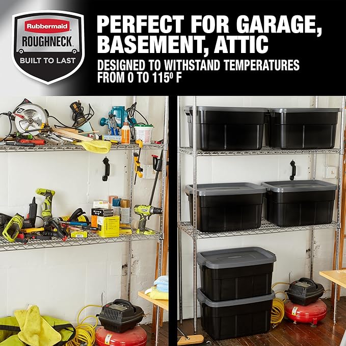 Rubbermaid Heavy Duty Black Storage Bins Plastic Totes - Image 6