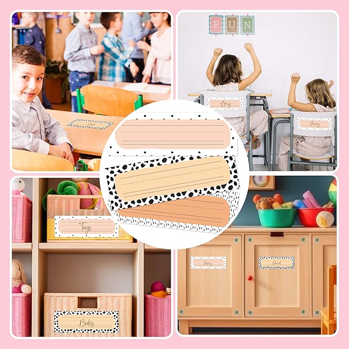 30 Name Tags for Classroom Cubbies, 3x9 in Cow Print Name Plates for Desks - Image 4