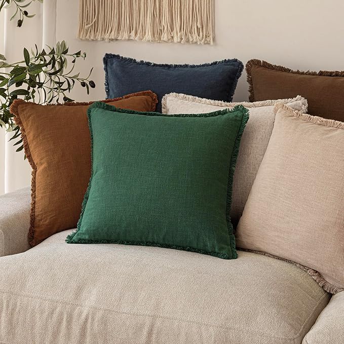 Foindtower Set of 2 Decorative Linen Fringe Throw Pillow Covers Cozy Boho - Image 7