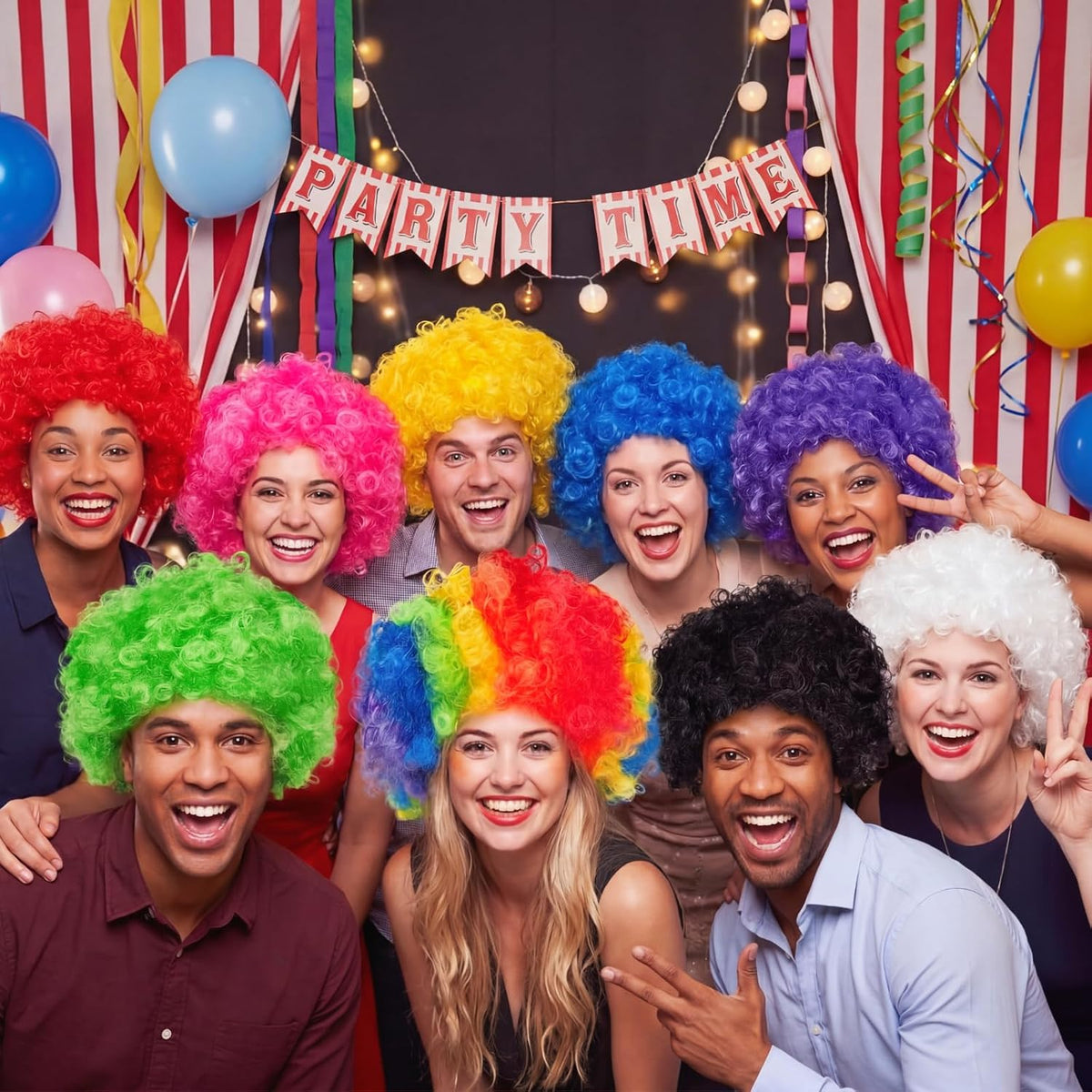 Lyrow 9 Pack Clown Wigs for Adults, Multicolor Afro Puff Wigs Halloween