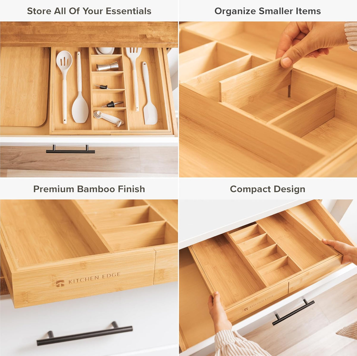 KitchenEdge Utensil & Junk Drawer Organizer, 19-33 in, Bamboo
