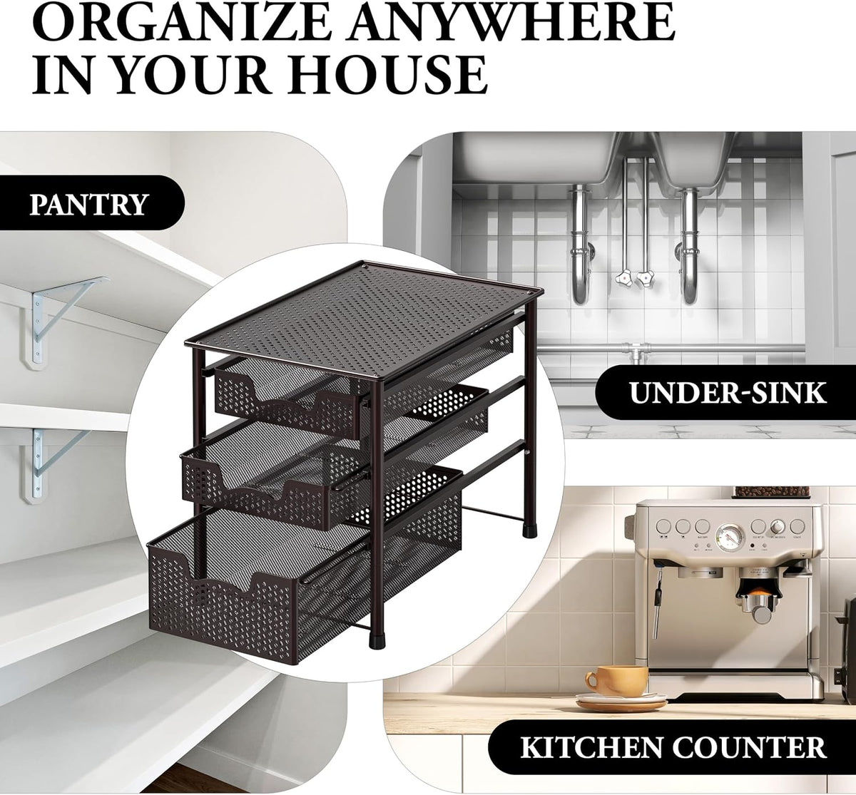 Simple Houseware Stackable 3 Tier Sliding Basket Organizer Drawer, Bronze