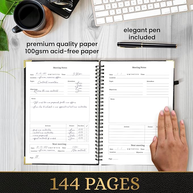 Meeting Notebook Set for Work – 3 Piece PU Leather Business Notebook - Image 5
