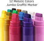 BIGTHUMB Jumbo Graffiti Poster Markers Set: 12 Metallic Colors Large 15mm Wide - Image 2