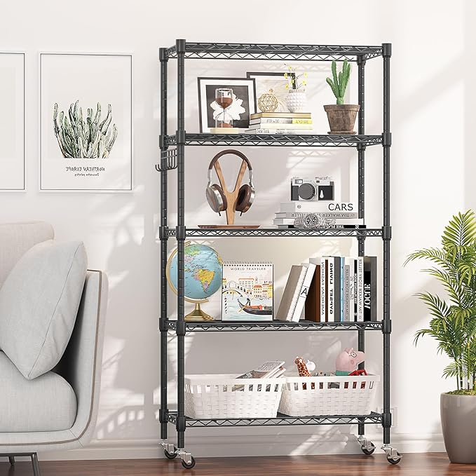Himimi 5-Tier Storage Shelf Wire Shelving Unit on Wheels Heavy Duty Metal - Image 2