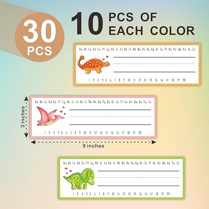 30 Name Tags Labels -Dinosaur Love Theme Self Adhesive Name Plates, Desk Label - Image 2