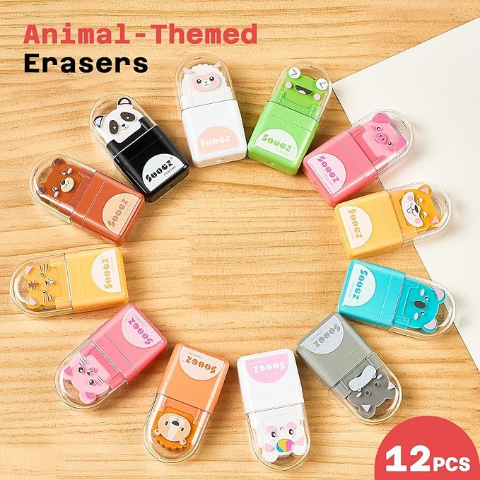 Sooez 12 Pack Pencil Erasers, Cute Animal Eraser - Image 7