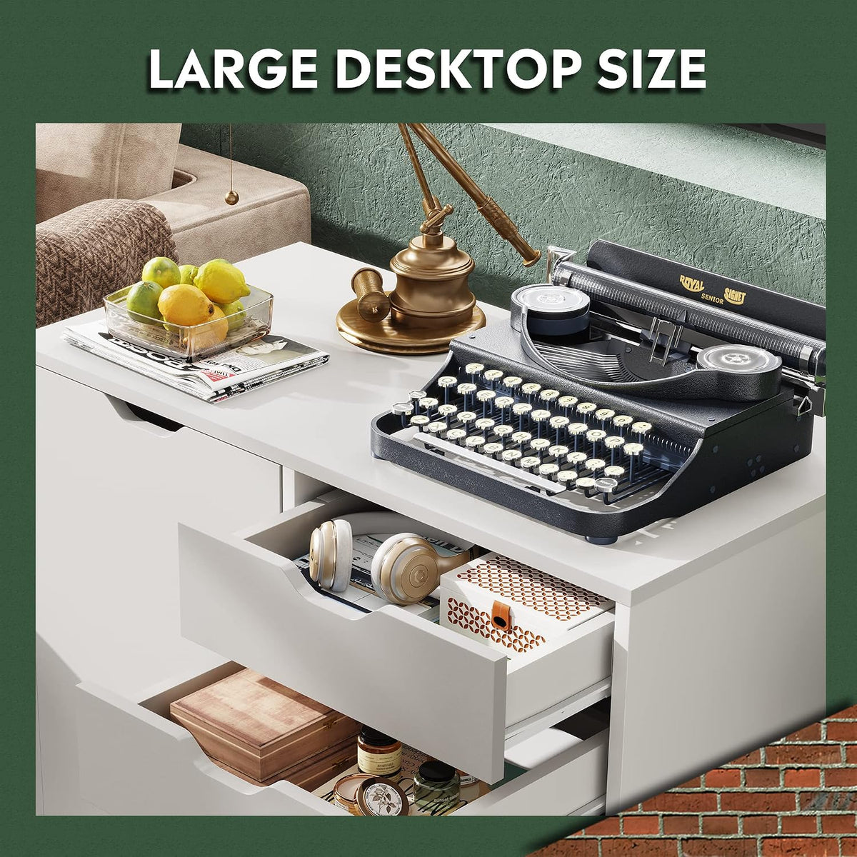 devaise 5-drawer wood drawer cabinet, office storage cabinet, front angle view