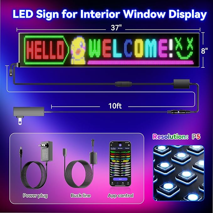 Large Programmable LED Sign, P5 Resolution Indoor Store LED Sign, - Image 3