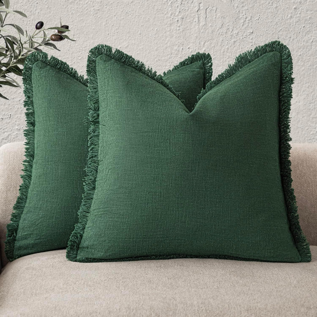 Foindtower Set of 2 Decorative Linen Fringe Throw Pillow Covers Cozy Boho