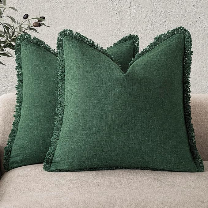 Foindtower Set of 2 Decorative Linen Fringe Throw Pillow Covers Cozy Boho by Foindtower