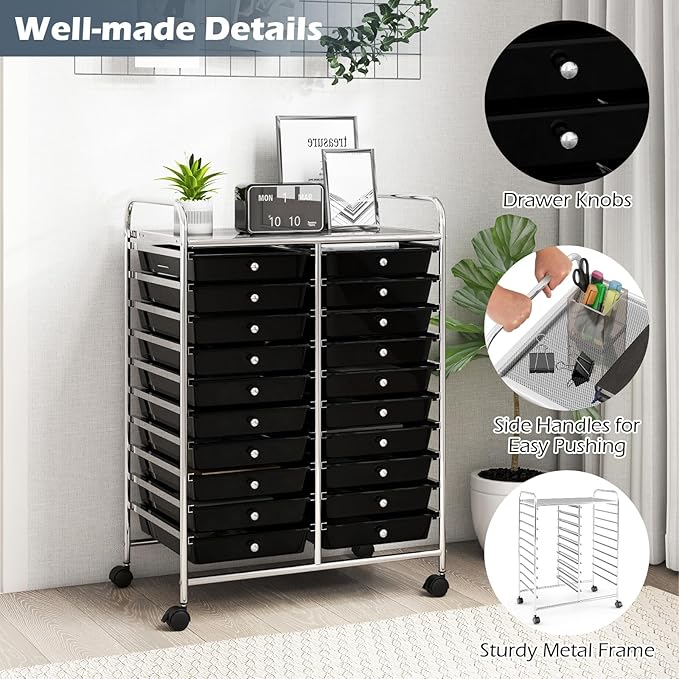 Happygrill 20-Drawer Organizer Cart Tools, Mobile Utility Storage Cart - Image 4
