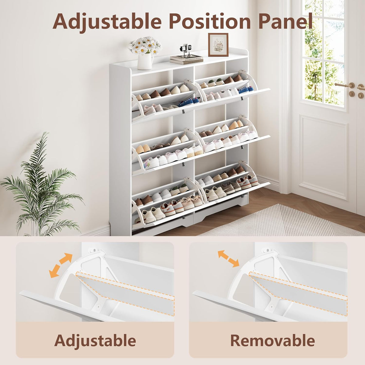 HUANLEGO Shoe Cabinet Storage for Entryway with 6 Flip Drawers, White