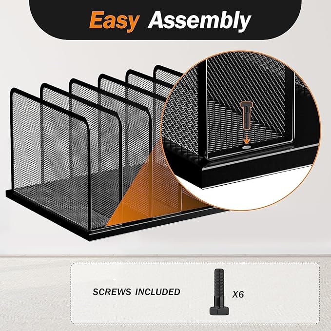 Kuntine.B Desk File Organizer 5 Sections Upright Mesh Desktop Organizer File - Image 3