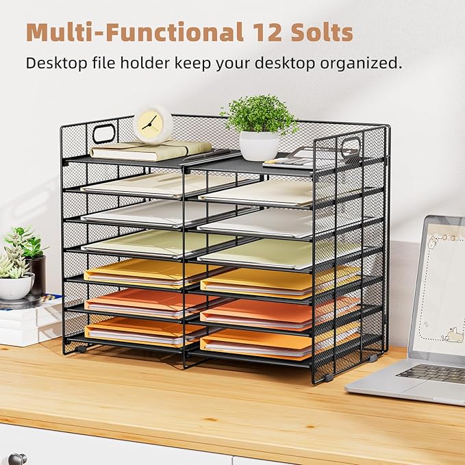 Marbrasse Desktop Literature Organizer, 12 Compartments Mesh Paper Organizer - Image 2