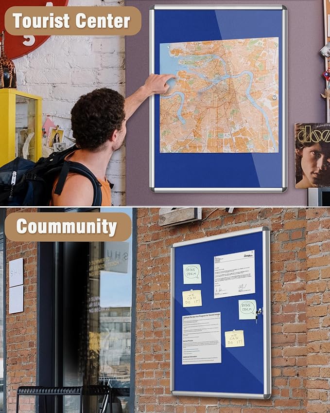 Mifuro 38"x28" Enclosed Bulletin Board, Lockable Weather-Resistant Aluminum - Image 8