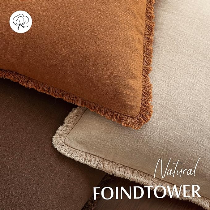 Foindtower Set of 2 Decorative Linen Fringe Throw Pillow Covers Cozy Boho - Image 4