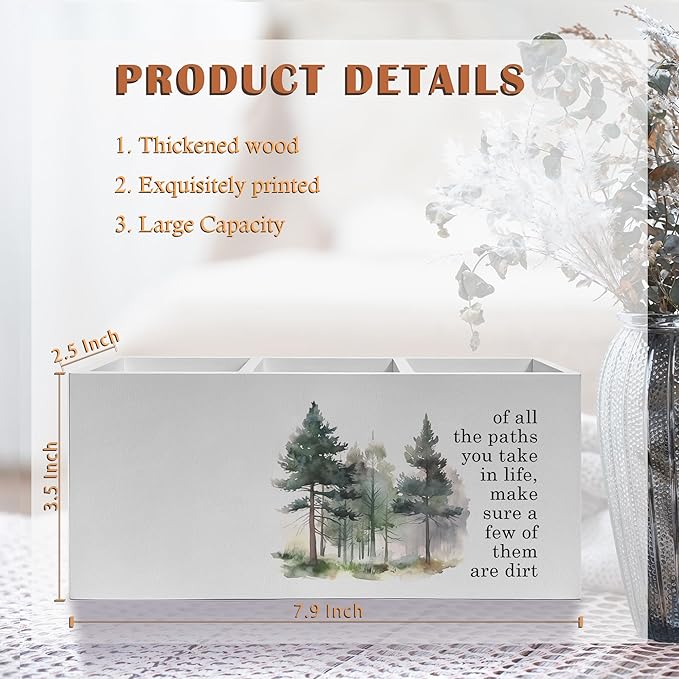Exqcom Watercolor Forest Inspirational Pen Pencil Holder, Motivational Desk - Image 6