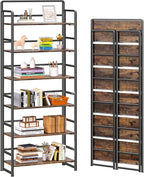 4NM No Assembly 6 Tiers Folding Bookshelf Storage Shelves Vintage Bookcase by 4NM
