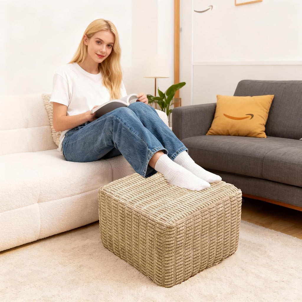 asuprui square ottoman foot rest, light coffee, 20x14 showing dimensions