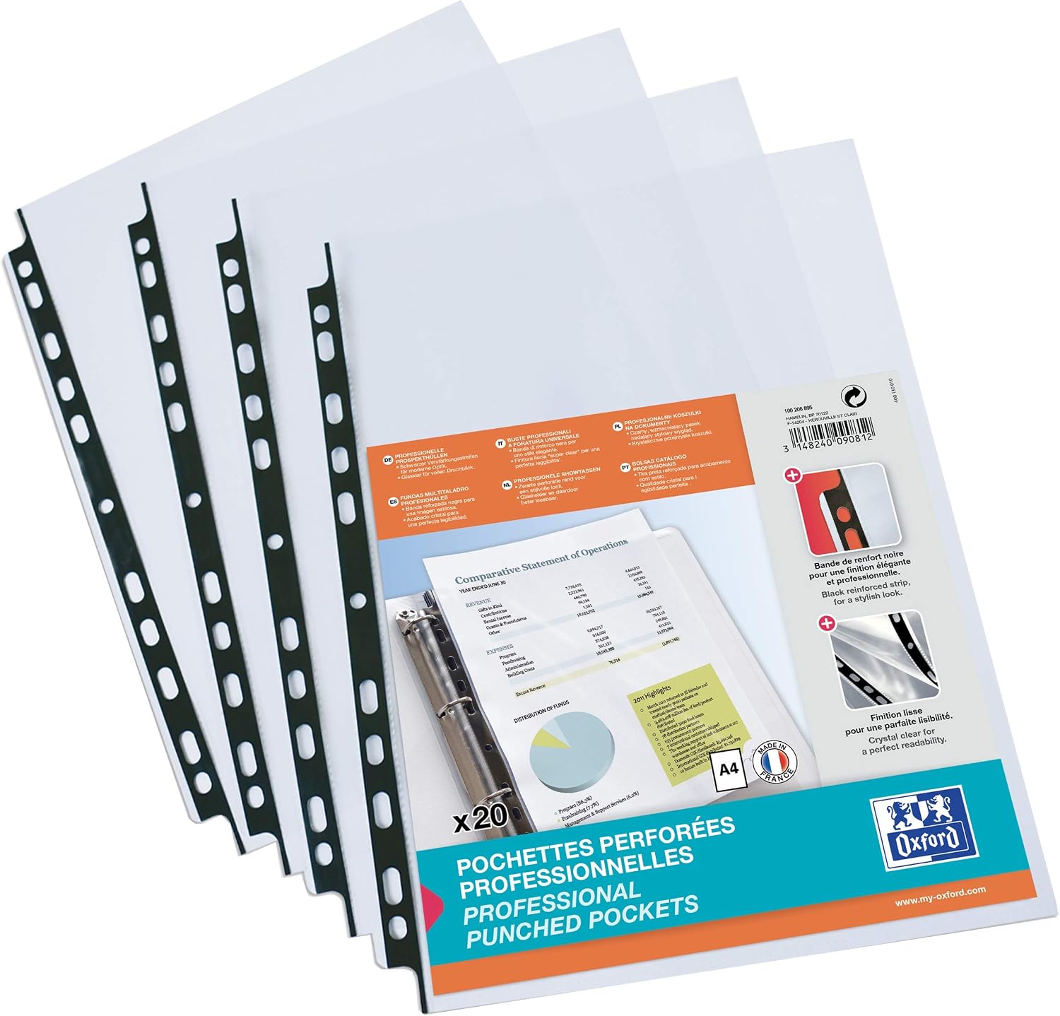 Elba 100206895 12/100 Polypropylene Pack of 20 A4 Punched Pockets