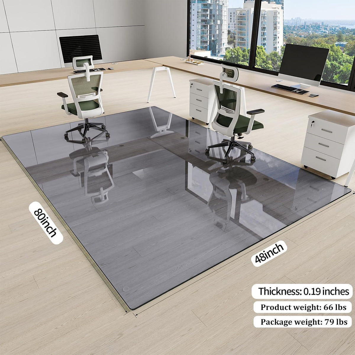 [Tempered Glass] 48" x 80" Glass Office Chair Mat for Carpet