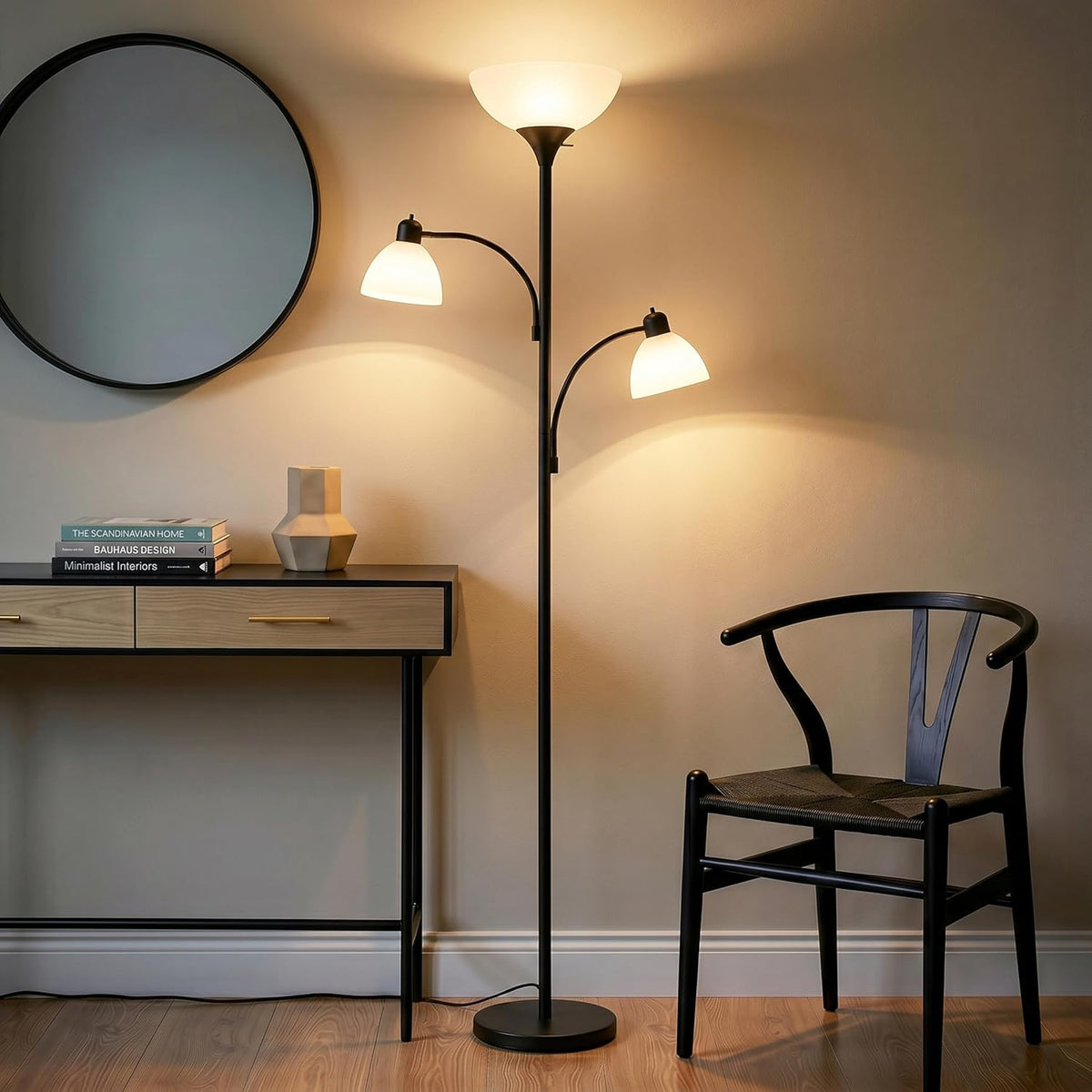 Brightech Sky Dome Double LED Floor Lamp, Torchiere Super Bright Floor Lamp w...