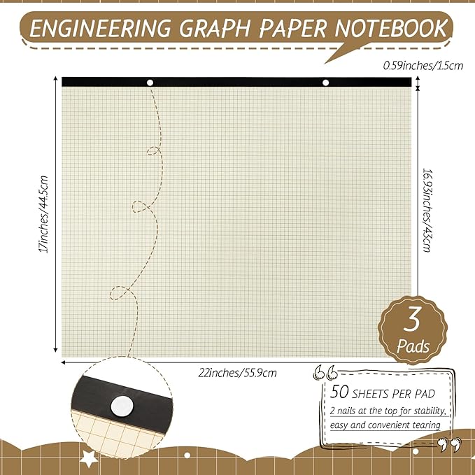 Fainne 3 Pcs Large Engineering Graph Paper Pad Giant Drafting Pad Blueprint - Image 2