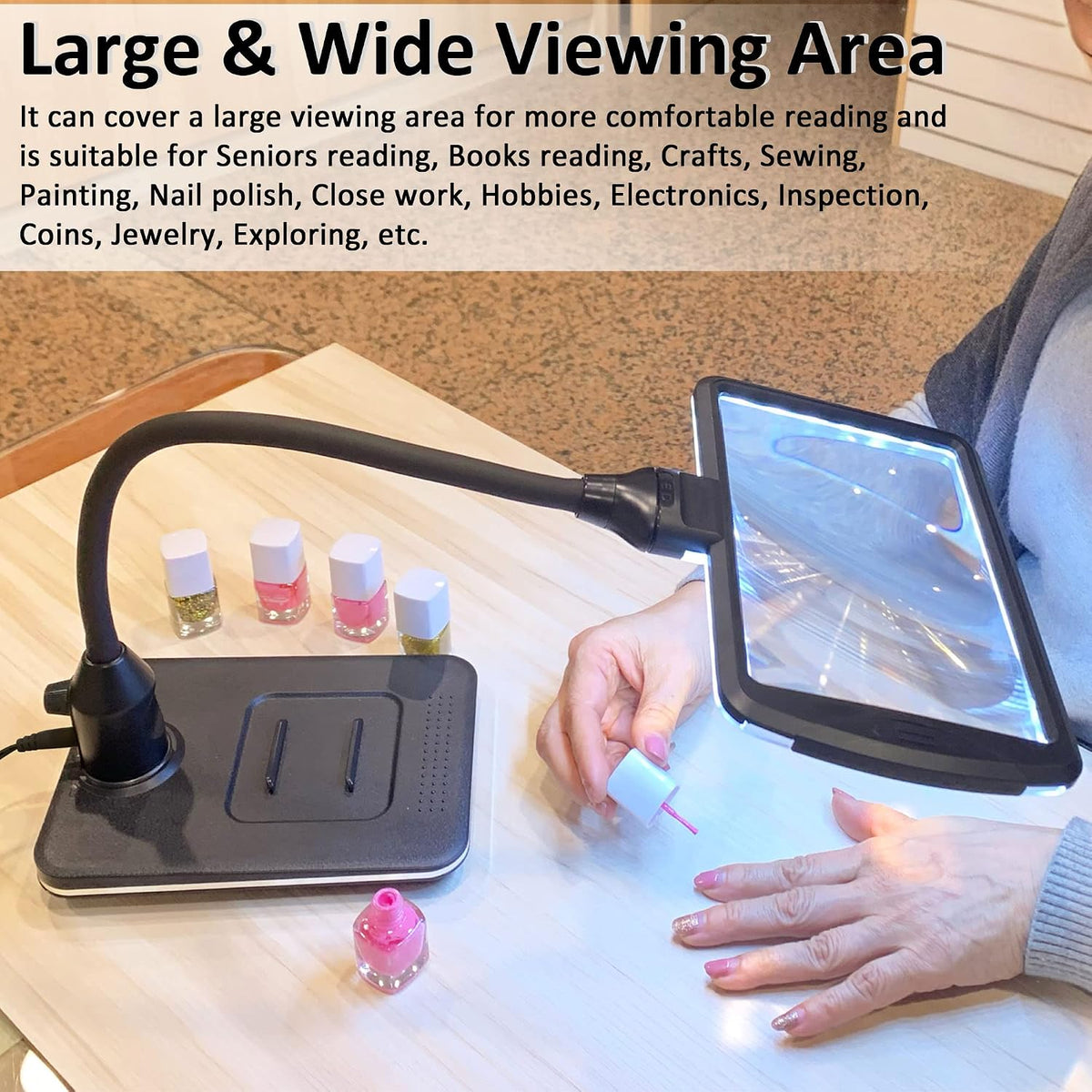 4X Gooseneck Magnifying Lamp Lighting with 28 SMD LEDs, Table Desktop Stand M...